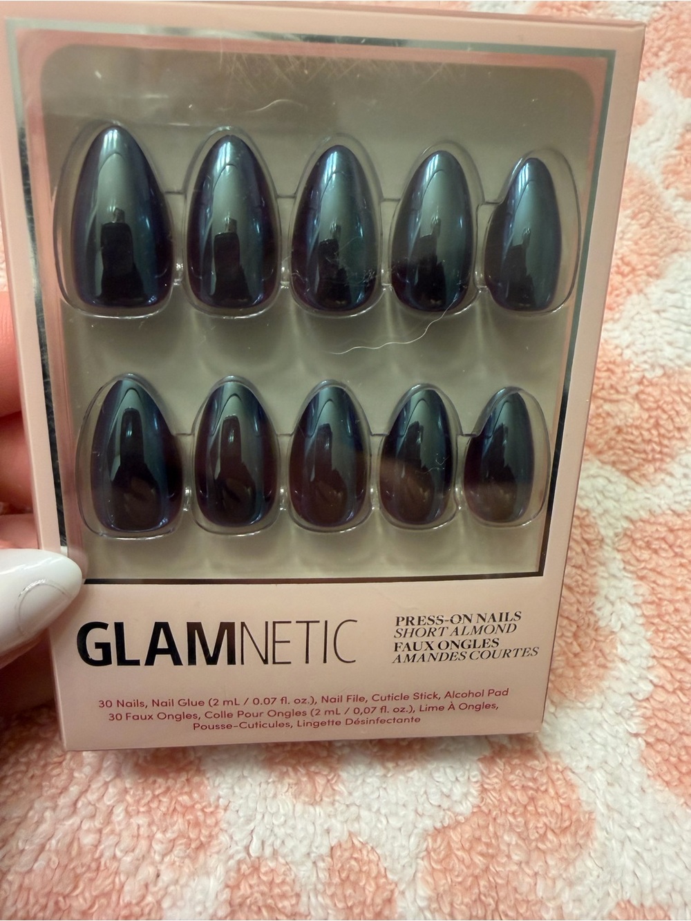 GLAMnetic Short Almond Press-On Nails in burgundy chrome